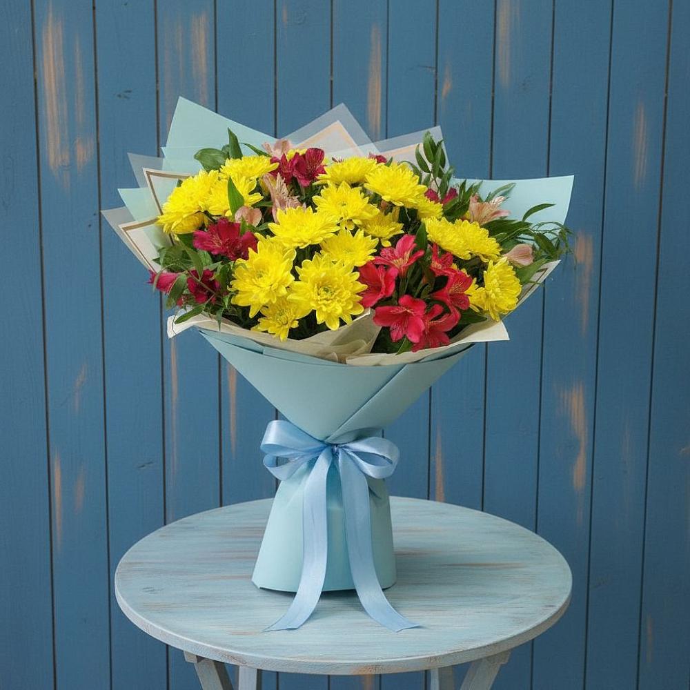 Букет цветов из: Альстромерии и Хризантемы в Новоорске